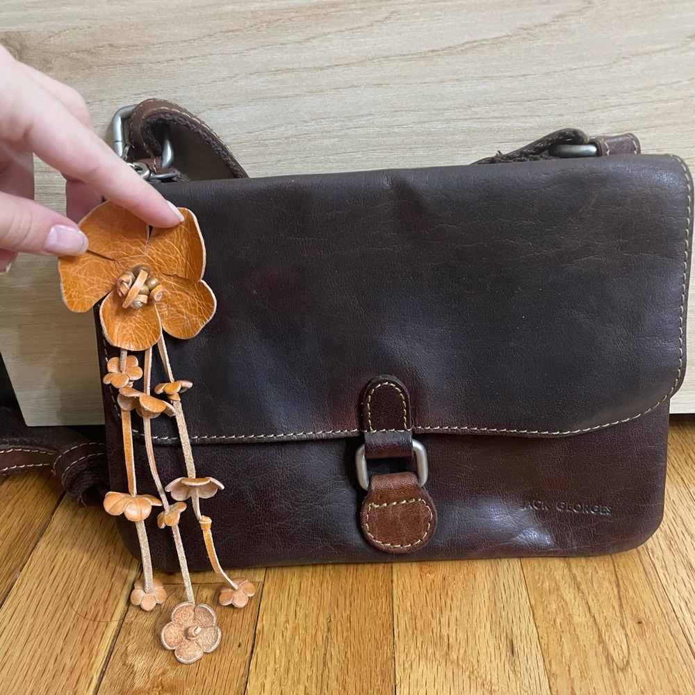 Brown Leather Bag with floral charm